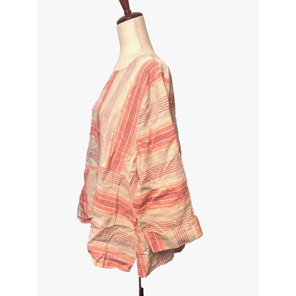HABITAT Women's XL Linen Shirt Pink Patchwork Stripe Boxy Summer Beach Resort EU - Picture 2 of 9